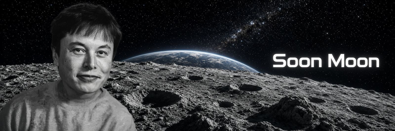 Soon Moon banner: the mascot on the moon with Earth rising beside the words Soon Moon